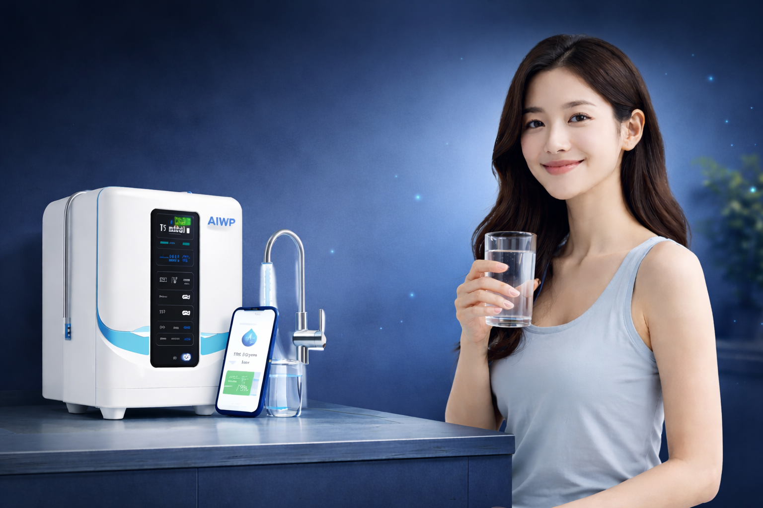 AIWP Platinum one water purifier with app and user — clean water, smart monitoring